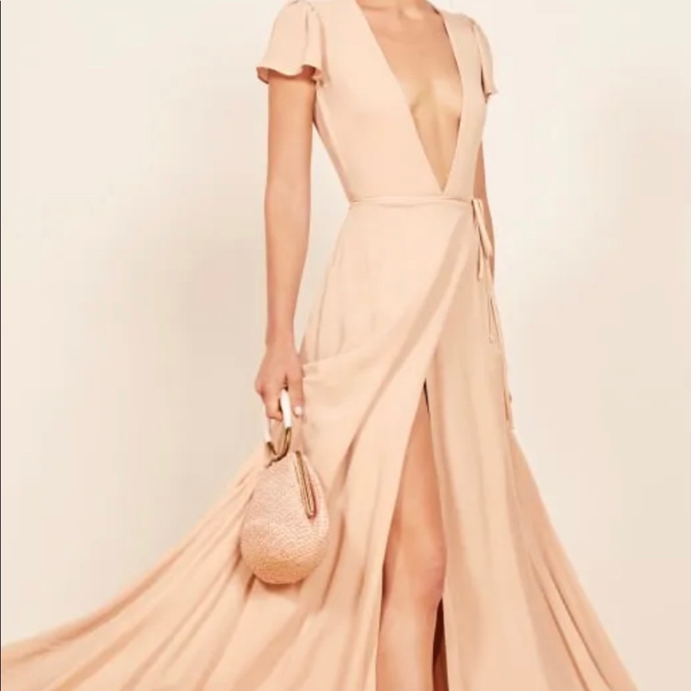 champagne Rosey Reformation floor length wrap dress NWT!